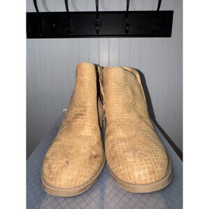 Fergie Tan Suede Ankle Boots with Block Heel